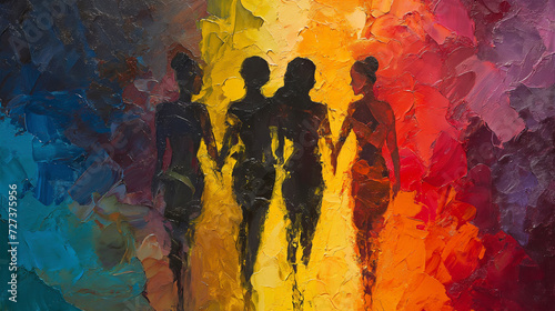 a polyamorous quad group, pansexual pride painting photo