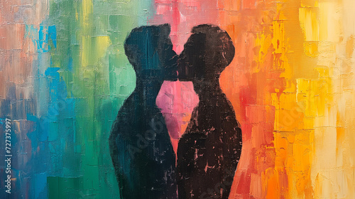 painting of two men kissing eachother photo