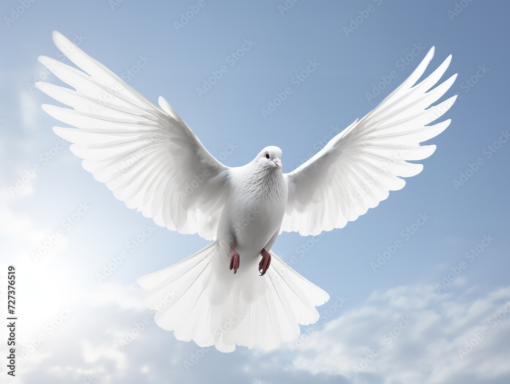 Obraz premium Dove in Flight Freedom and Hope Isolated on White Background AI Generated