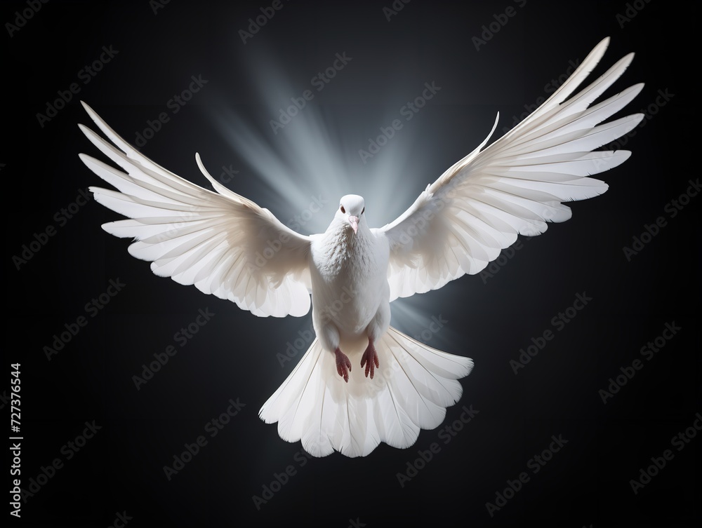 Fototapeta premium Dove in Flight Freedom and Hope Isolated on White Background AI Generated