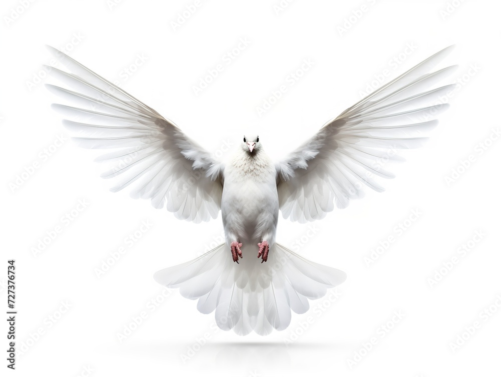 Obraz premium Dove in Flight Freedom and Hope Isolated on White Background AI Generated