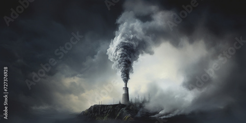 A chimney billows gray black smoke, ignoring global warming and carbon emmissions warnings. photo