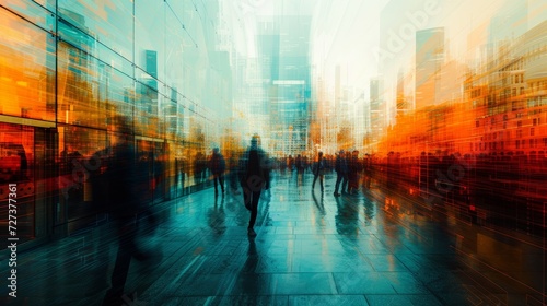 A captivating abstract of urban skylines and pedestrian pathways  showcasing modern city planning.