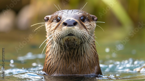 close-up of a river otter in the water photo