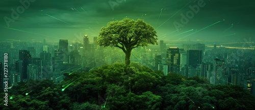 Green nature and advanced digital technology. Generate AI image