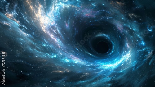 A black hole's event horizon, an enigmatic region where gravity warps space and time photo