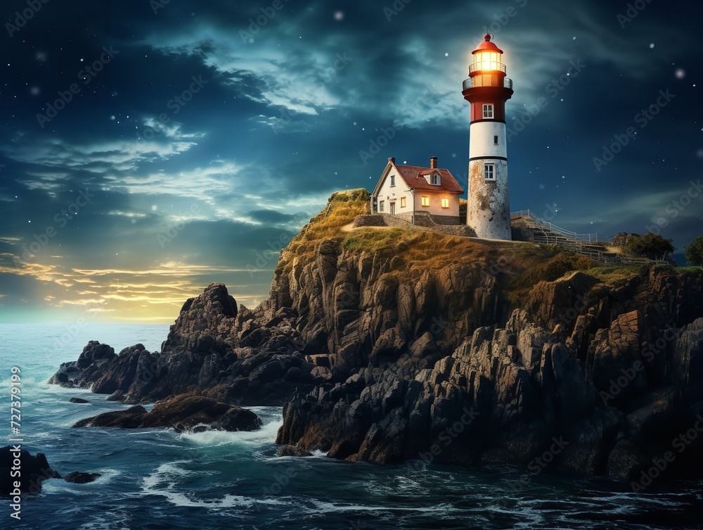 Lighthouse Shining Beam Guidance and Hope Isolated on White Background AI Generated