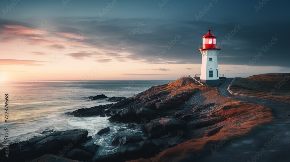 Lighthouse Shining Beam Guidance and Hope Isolated on White Background AI Generated