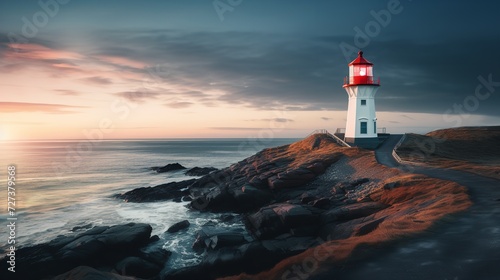 Lighthouse Shining Beam Guidance and Hope Isolated on White Background AI Generated photo