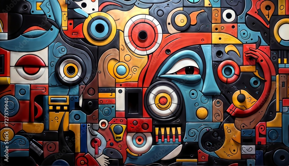 An explosive amalgamation of shapes and colors, a chaotic symphony of emotion