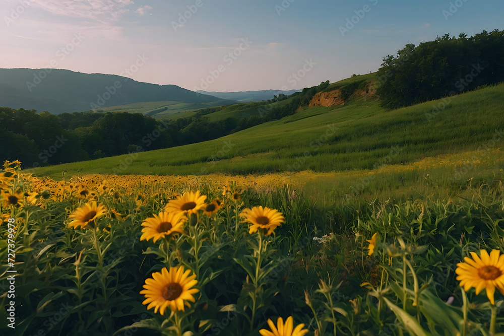 Summer wallpaper with flowers on which sun rays hit