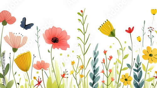 Spring nature doodle background image. Drawing in the theme of spring and flowers. photo