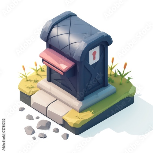 Isometric low-poly mailbox, featuring cartoon-style design and simplified details, created specifically for a mobile game map.
 photo
