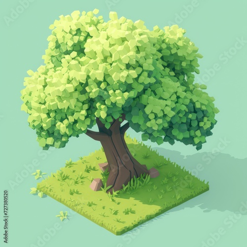 A tree in isometric view with low-poly, simplified details, and a cartoon style, created as a mobile game environment asset.
 photo