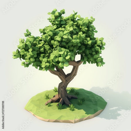 A tree in isometric view with low-poly, simplified details, and a cartoon style, created as a mobile game environment asset.
 photo
