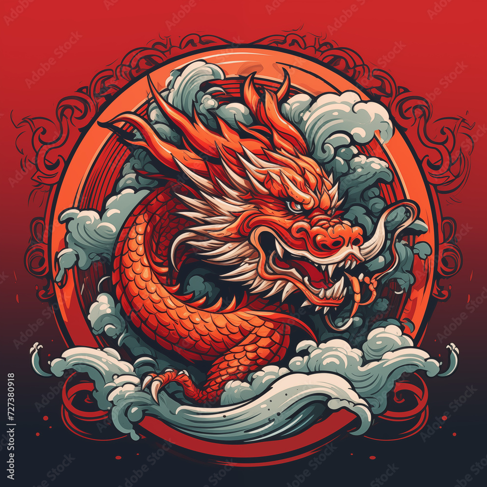 traditional red chinese dragon for chinese new year 2024, chinese logo ...