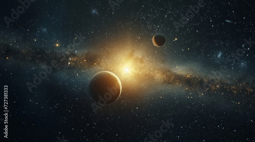 A planetary conjunction, where two or more planets align in a celestial dance. large copyspace area, offcenter composition.