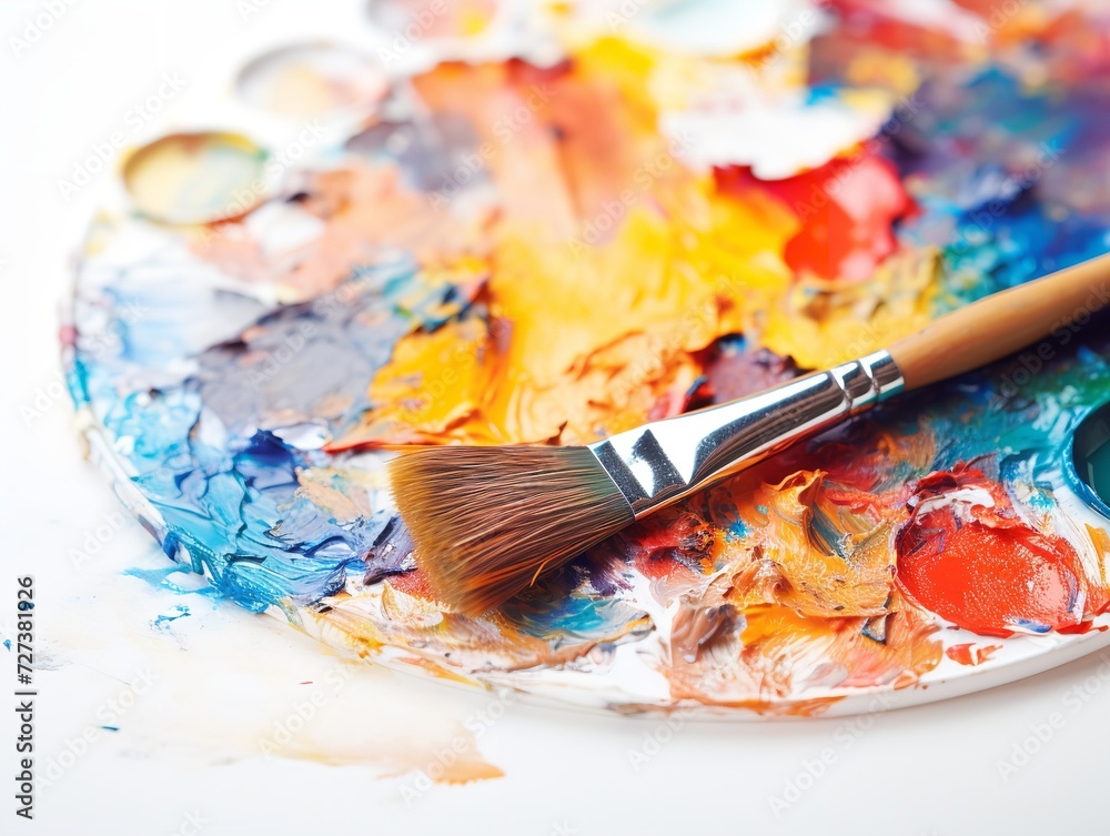 Fototapeta premium Paintbrush with Vibrant Paints Creativity in Color Isolated on White Background AI Generated