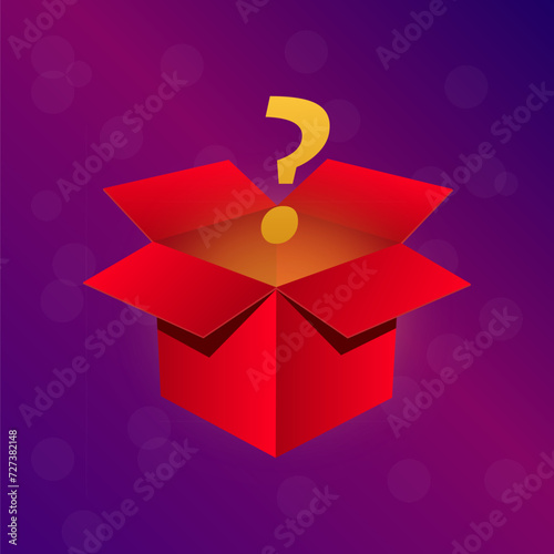 Magic box. Cardboard box with glow lighting inside, opened gift container vector illustration