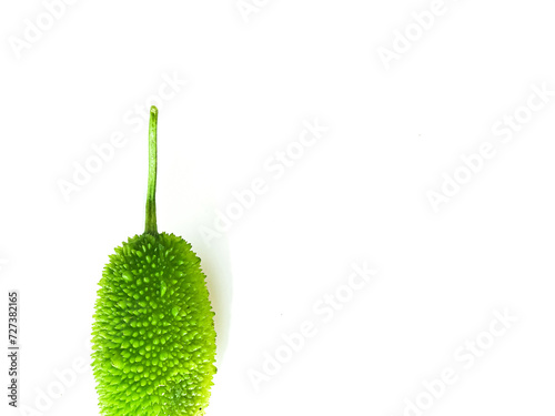Spiny gourd or spine gourd also known as bristly balsma pear, prickly carolaho isolated on white background. photo