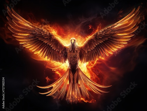 Phoenix Rising from Ashes Rebirth and Immortality Isolated on White Background AI Generated © VisualMarketplace