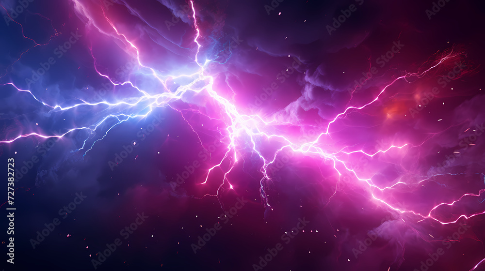 Roaring thunderstorm, shocking lightning shines in the dark sky Roaring thunderstorm, shocking lightning shines in the dark sky