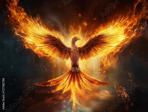 Phoenix Rising from Ashes Rebirth and Immortality Isolated on White Background AI Generated © VisualMarketplace