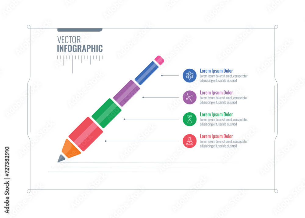 segmented pencil infographic template. business infographic. eight-step information template segmented pencil infographic template. business infographic. eight-step information template