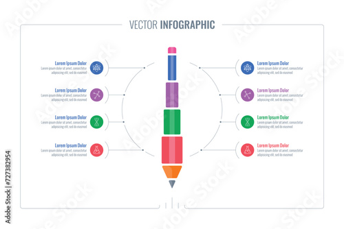 segmented pencil infographic template. eight-step information template. business infographic