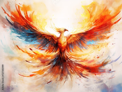 Phoenix Rising from Ashes Rebirth and Immortality Isolated on White Background AI Generated