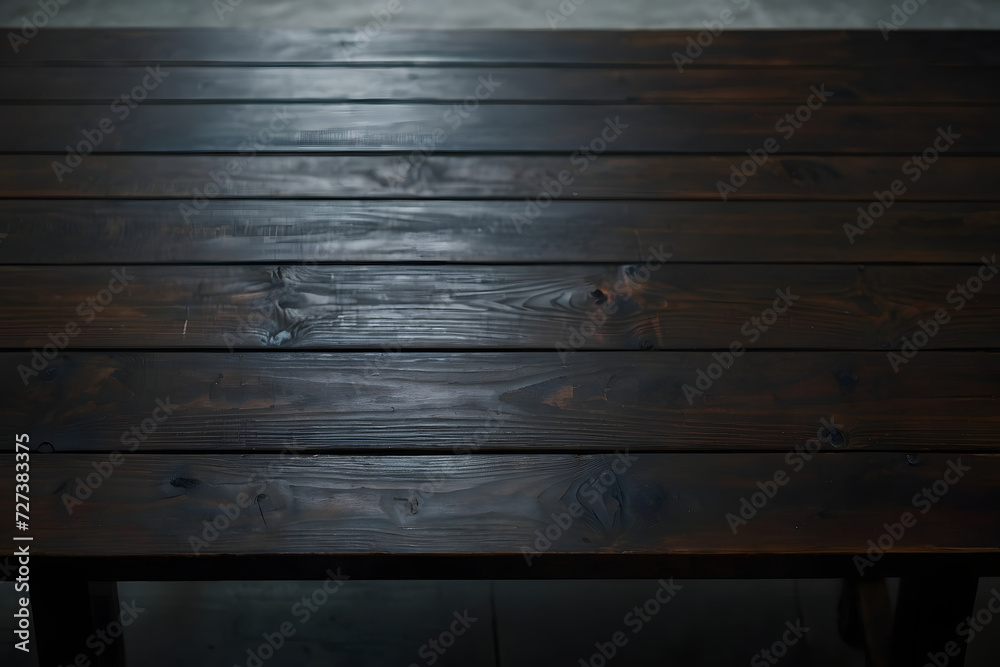 View from above of dark wooden table with light shining on it View from above of dark wooden table with light shining on it