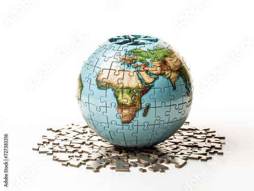 Puzzle Globe Global Unity and Solution Isolated on White Background AI Generated