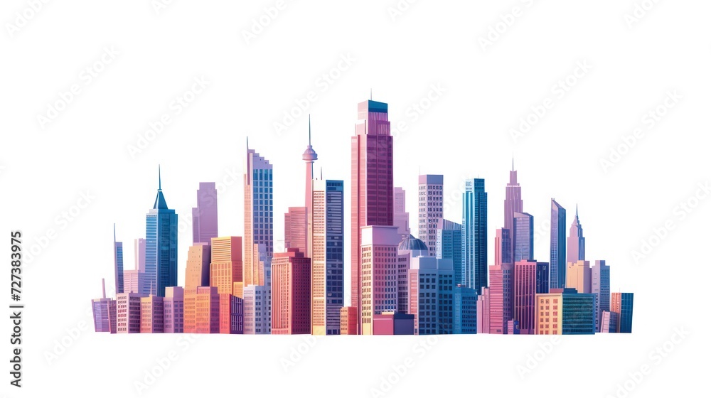 Fototapeta premium Illustration depicting the construction site of skyscrapers, showcasing the development of high-rise office and urban buildings, isolated on a white background