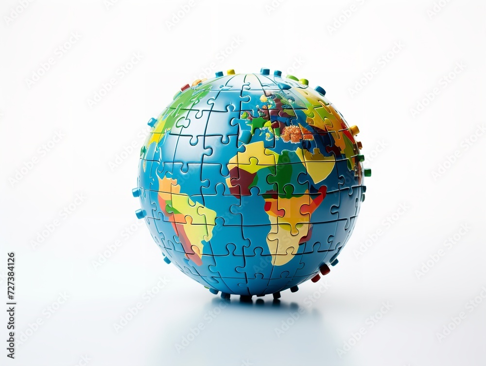 Fototapeta premium Puzzle Globe Global Unity and Solution Isolated on White Background AI Generated
