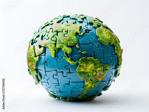 Puzzle Globe Global Unity and Solution Isolated on White Background AI Generated