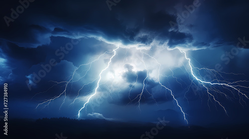 Lightning on the sky, gloomy ominous storm clouds background