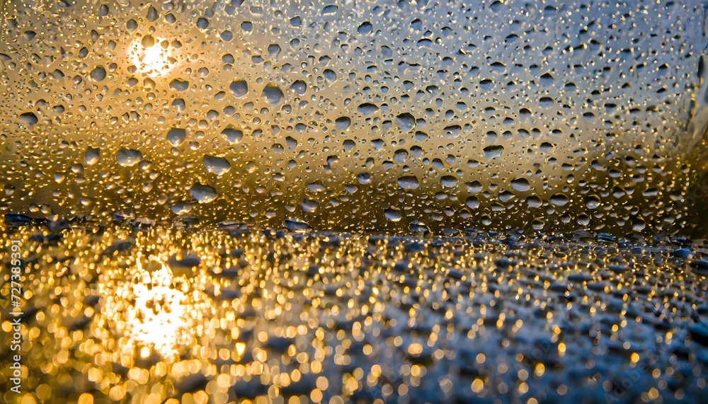 Golden Glow Through Rain-Spattered Windows