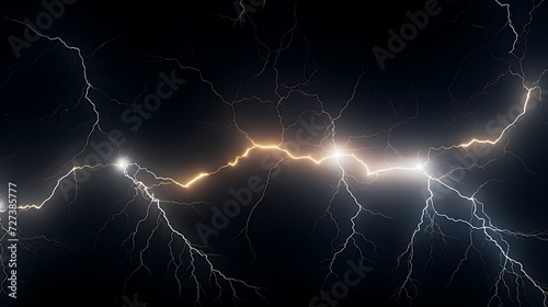 Roaring thunderstorm, shocking lightning shines in the dark sky