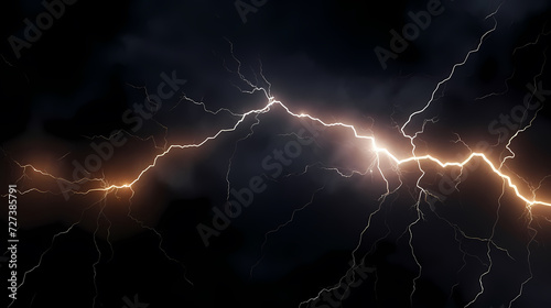 Roaring thunderstorm, shocking lightning shines in the dark sky