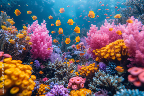 A symphony of colors in a vibrant coral reef  showcasing the rich biodiversity and fragile beauty of underwater ecosystems. Concept of marine diversity. Generative Ai.