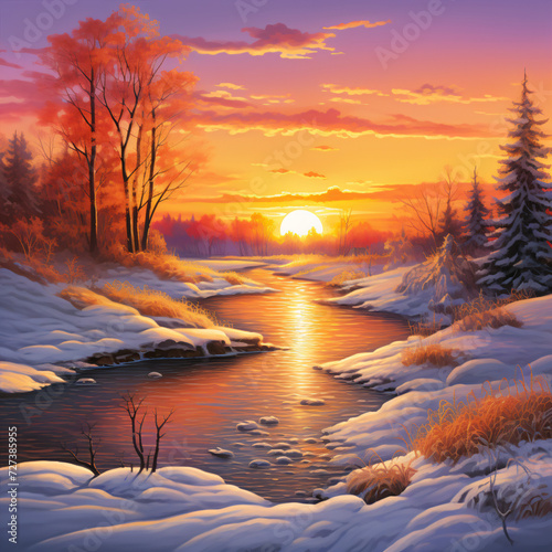 Sunset in winter landscape © Abdulmueed