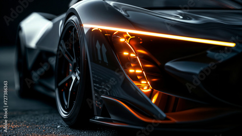 Sleek Black Futuristic Sports Car with Orange LED Illumination and Aerodynamic Design © Greg