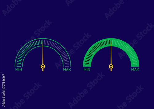 semicircle min and max indicator on dark blue background. minimum and maximum semicircular dial photo