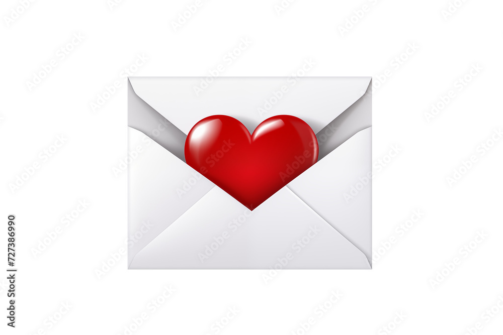 White envelope with a red heart inside. PNG file with transparency. Generative Ai. White envelope with a red heart inside. PNG file with transparency. Generative Ai.