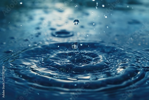 A single drop of water falling gracefully into a body of water, creating ripples and splashes, A raindrop falling on a nano-engineered waterproof surface, AI Generated