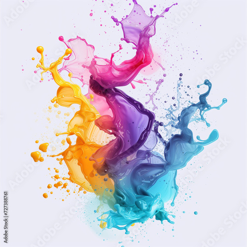 Explosion of Colors: Abstract Vibrant Splash with Smooth Blending of Pink, Yellow, Purple, and Blue, Dynamic and Fluid Artistic Background for Creative Design and Illustration