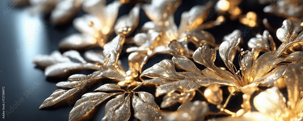 there is a gold leaf decoration on a black table there is a gold leaf decoration on a black table
