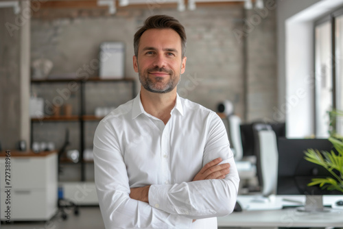 businessman in white business shirt. Casual entrepreneur. Portrait of man, happy smiling. Isolated on white, copy space. Portrait of confident young businessman in office