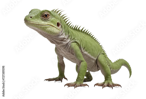 funny iguana animals in full body jumping through the picture isolated against transparent background photo