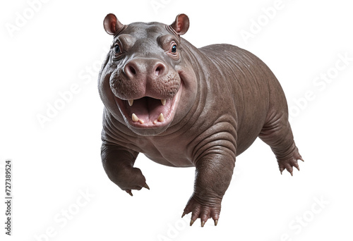 funny hippo animals in full body jumping through the picture isolated against transparent background